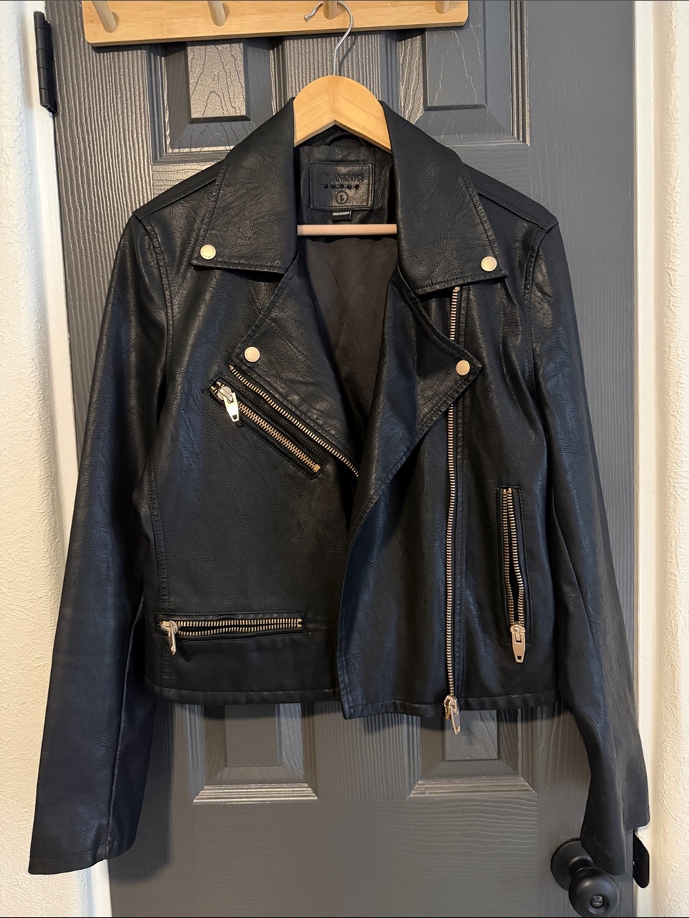 Blank NYC Black Faux Leather Moto Jacket with Gold Hardware